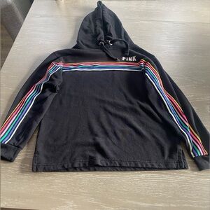 PINK Victoria's Secret Black Hoodie with Colorful Stripes